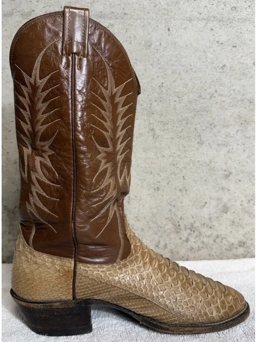 Vintage Nocona 2717C Natural Python Snakeskin Cowboy Boots Men’s 8.5 D USA
